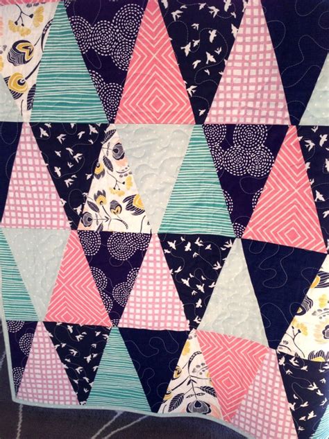 Items Similar To Triangle Quilt Pink Navy And Teal On Etsy