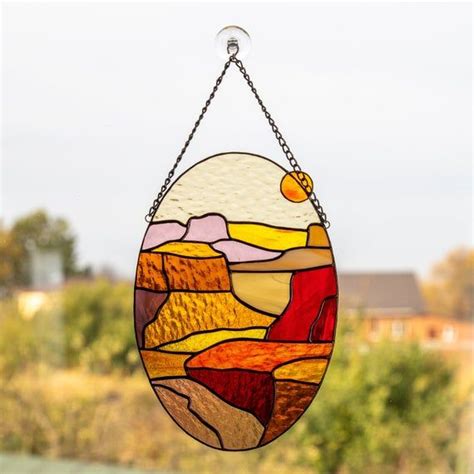 This Adorable Stained Glass Panel Depicting The Exceptional Beauty Of Grand Canyon In Arizona