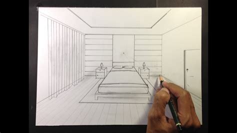 How To Draw A Simple Bedroom In One Point Perspective 2 Youtube
