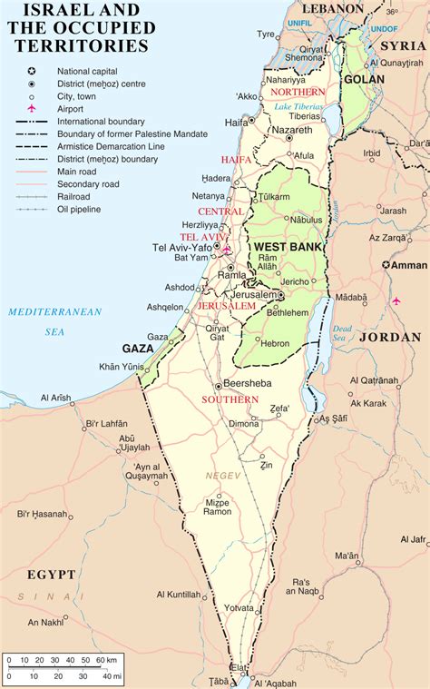 Major roads, cities, and airports are also highlighted. Borders of Israel - Wikipedia