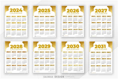 Plantilla De Diseño De Calendario De Paquete De 2024 A 2031 Para