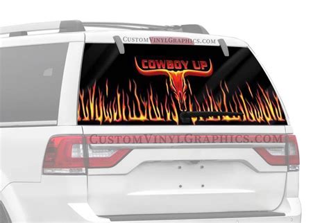 Cowboy Up Longhorn Flame Rear Window Decal Custom Vinyl Graphics
