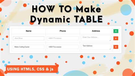 Javascript Add Rows To Table Dynamically How To Add And Remove Table