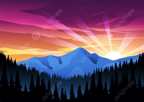 Sunrise Panorama With Mountain And Forest Background Sunrise Mountain