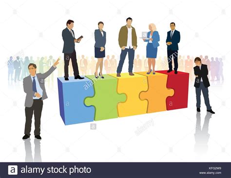 Successful Business Team Is Standing On Pieces Of Jigsaw Puzzle In