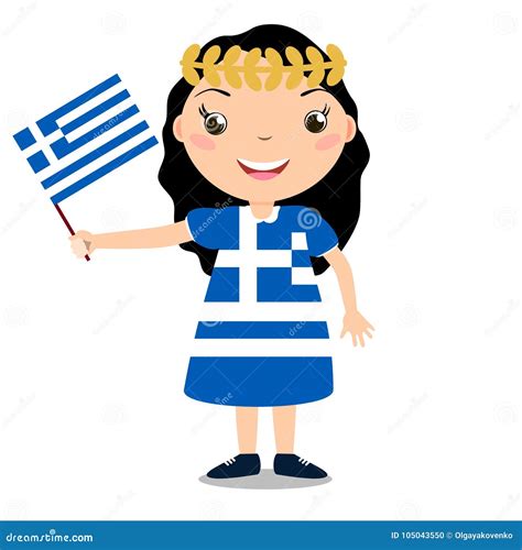 Smiling Chilld Girl Holding A Greece Flag Stock Vector