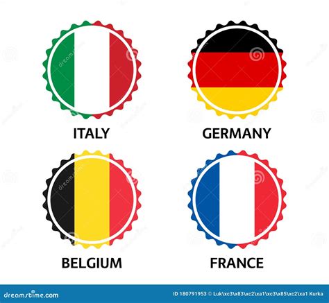 Set Of Four Italian German Belgian And French Stickers Made In Italy