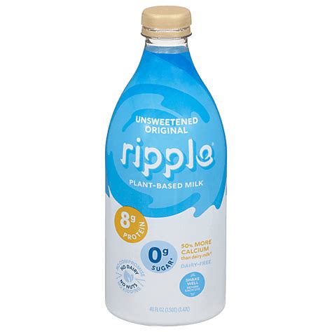 Ripple Milk Plant Based Dairy Free Unsweetened Original 48 Fl Oz