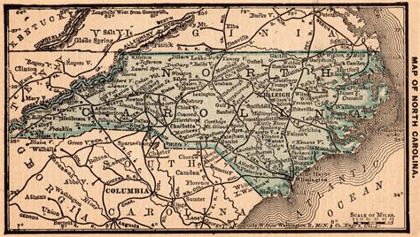 1888 Antique North Carolina Map Of North Carolina State Map Miniature