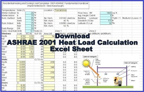 Ashrae Heat And Cooling Load Calculation Sheet