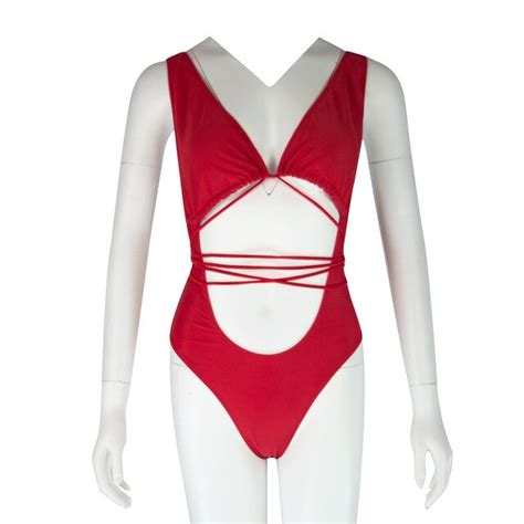 women sexy high cut out bikini one piece swimsuits thong monokini bandage in body suits from