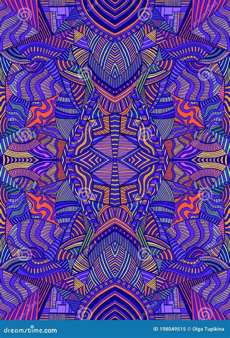 Intricate Psychedelic Colorful Background With Many Crazy Pattern