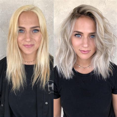 Tape in hair dark roots blonde darkest brown fading to ash blonde. Before & After GOALS 🙌🏼 by @hairbyallih 😍 | Ash blonde ...