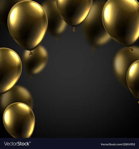 Black Festive Background With Gold Shiny Balloons Vector Image