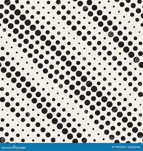 Vector Seamless Black And White Diagonal Halftone Circle Lines Pattern