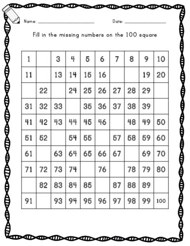 100 Square Missing Numbers Teaching Resources