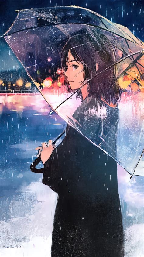 300651 Anime Girl Rainbow Scenery Raining Umbrella 4k Rare