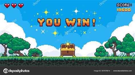 Pixel Game Win Screen Retro 8 Bit Video Game Interface With You Win