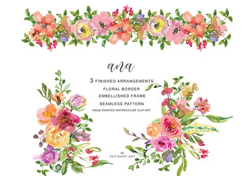 Watercolor Soft Colorful Flowers Arrangement Clipart By Patishop Art