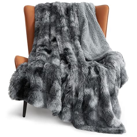 Bedsure Faux Fur Throw Blanket For Couch Grey Tie Dye Fuzzy Fluffy