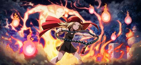 Kyouyama Anna Shaman King Official Art 1girl Bandana Battle Beads Black Dress Blonde