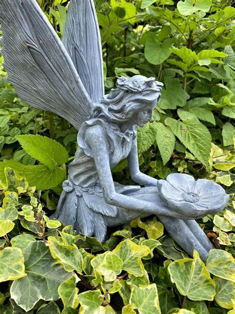 Garden Ornament Fairy Sculpture Antique Home Decor Slate Grey Etsy