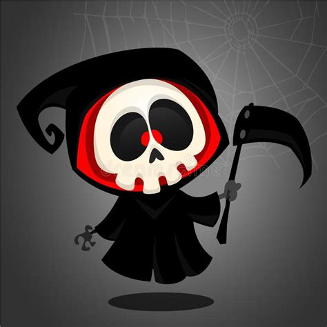 Grim Reaper Cartoon Character With Scythe On A White Background Stock