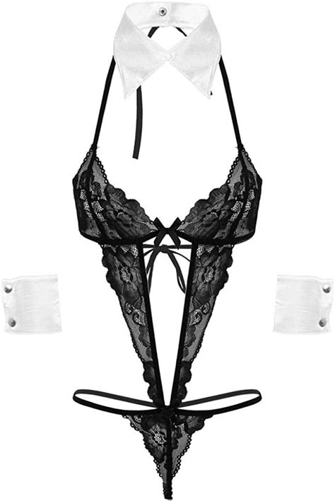 Fonxos Sexy Lingerie Womens Erotic Lingerie Set See Through Sheer Lace