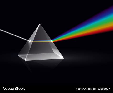 Triangular Prism Breaks White Light Ray Stock Vector