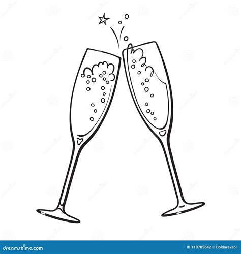 Two Glasses Of Champagne Vector Illustration Contours Of Glass