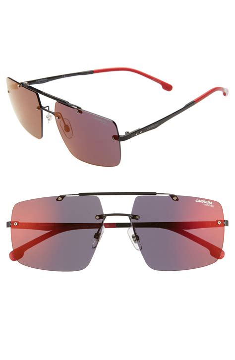 Men S Carrera Eyewear 55mm Polarized Tinted Rimless Navigator Sunglasses Matte Black Red