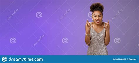 Annoyed Arrogant Freak Out African American Woman In Silver Dress