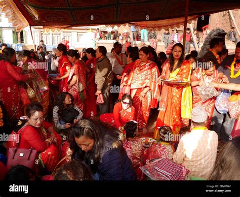 Nepalese Girl And Nepal People Join With Ceremony Ritual Selection Process Kumari Devi Or Living