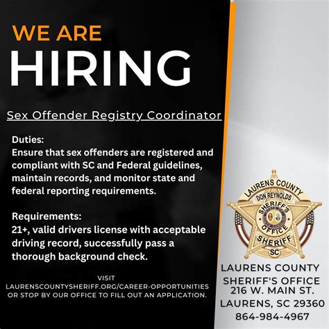 Lcso Hiring Sex Offender Registry Coordinator Whos On The Move