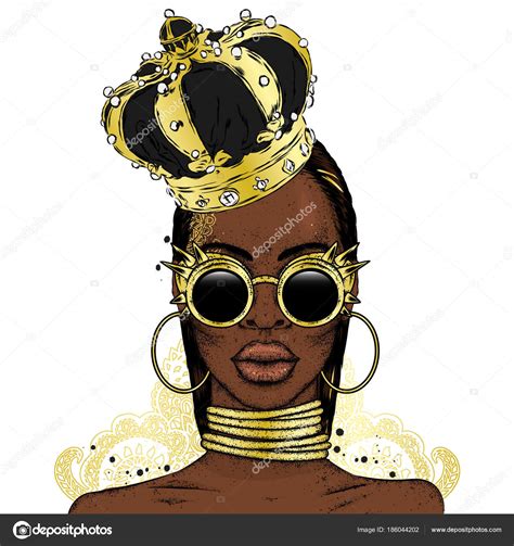 Beautiful African Girl Crown Black Woman Vector Illustration Fashion