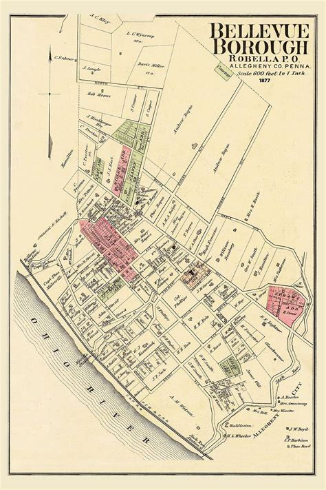 1877 Town Map Of Bellevue Borough Allegheny County Etsy