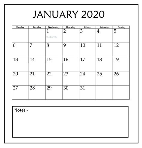 January 2020 Cute Calendar