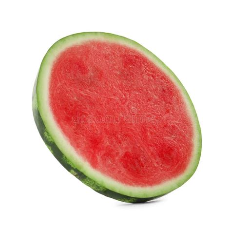 Piece Of Delicious Ripe Seedless Watermelon Isolated On White Stock