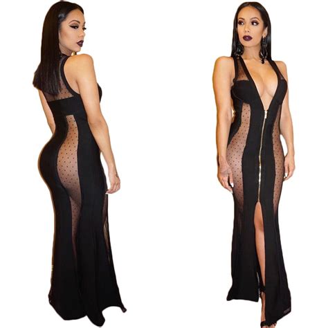 Buy Fashion Sexy Mesh Stitching Sleeveless Deep V Dress 2019 New Sexy Wrap