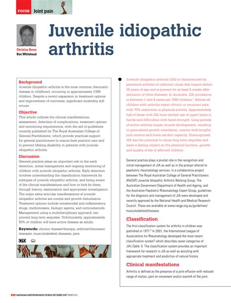 Systemic Juvenile Idiopathic Arthritis Diagnosis Management And Outcome