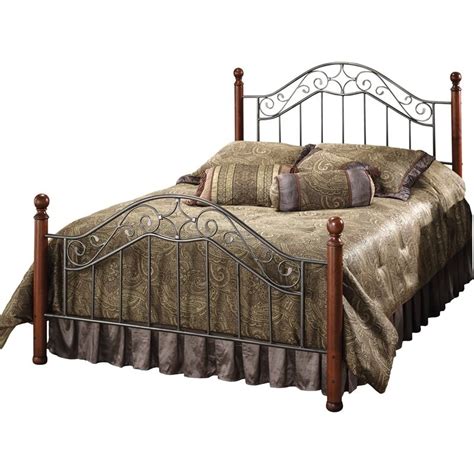 Hillsdale Martino King Metal Poster Bed In Smoked Silver And Cherry