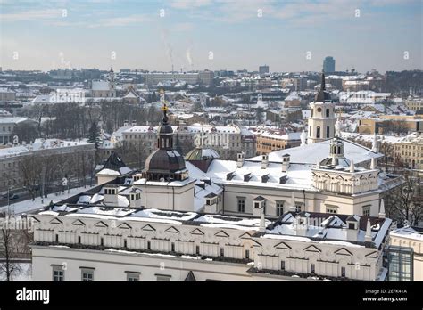 Aerial View Of Vilnius Old Town Capital Of Lithuania In Winter Day
