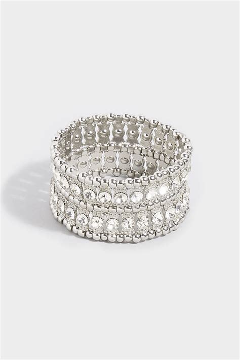 Silver Chunky Diamante Stretch Bracelet