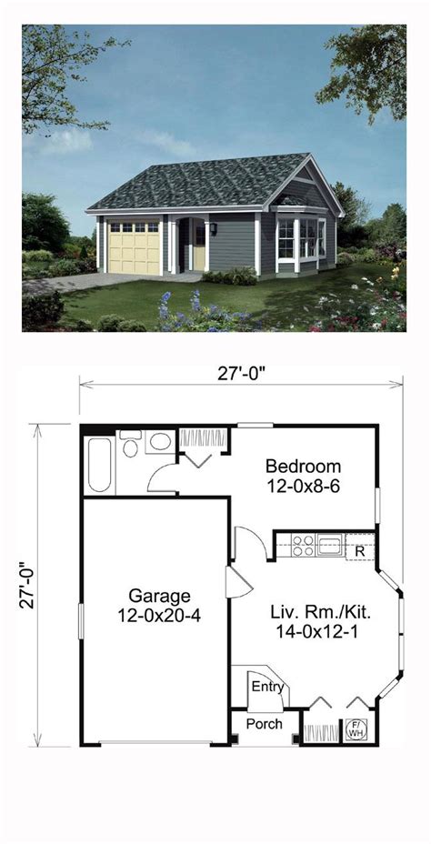 Traditional Style House Plan 95834 With 1 Bed 1 Bath 1 Car Garage