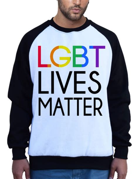 Mens Rainbow Lgbt Lives Matter White Raglan Sweatshirt Lesbian Gay
