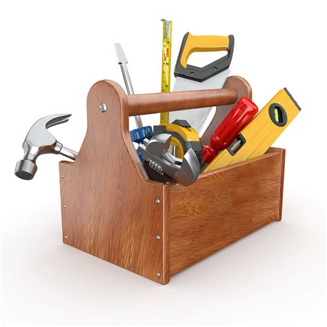 Assorted Handheld Tools On Tool Case Illustration Toolbox Building