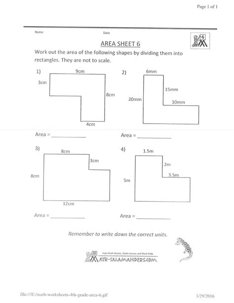 Area Of Composite Rectangles Worksheet