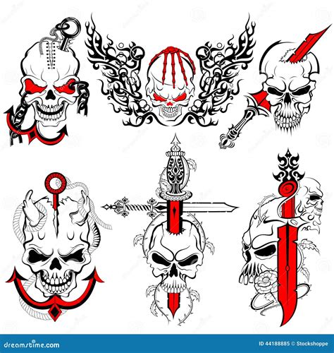 Skull Tattoo Set Set Of Labels And Elements Vector Set Illustration