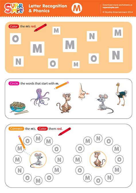 Letter Recognition And Phonics Worksheet M Uppercase Super Simple