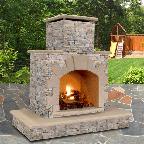 Calflame Natural Stone Propane Gas Outdoor Fireplace